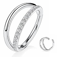 Yrogcu Silver Color Double Hoop Hinged Nose Ring Special Design 20G 06Mm Diameter 6Mmnose Ring With Cz Septum Piercing Jewe