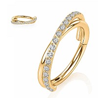 Yrogcu 316L Stainlesssteel Seamless Doublering Hinged Noseringshoop With Gold Color Cz Ring 20G 8Mm Lip Ring Ear Cartilage