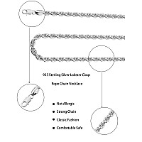 Waitsoul 925 Sterling Silver Lobster Clasp 4Mm Necklace For Men Rope Chain Silver Necklace Chain Diamond Cut 1630 Inches 30