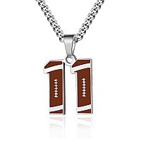 Zray Football Number Necklace For Boys Athletes Jersey Number Necklace Silver Stainless Steel Chain 222Inch Football Charm Pend