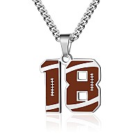 Zray Football Number Necklace For Boys Athletes Jersey Number Necklace Silver Stainless Steel Chain 222Inch Football Charm Pend