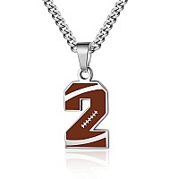 Zray Football Number Necklace For Boys Athletes Jersey Number Necklace Silver Stainless Steel Chain 222Inch Football Charm Pend