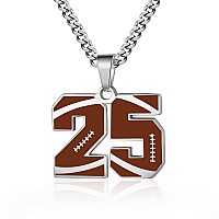 Zray Football Number Necklace For Boys Athletes Jersey Number Necklace Silver Stainless Steel Chain 222Inch Football Charm Pend