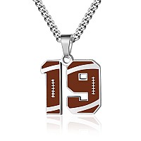 Zray Football Number Necklace For Boys Athletes Jersey Number Necklace Silver Stainless Steel Chain 222Inch Football Charm Pend