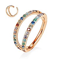 Yrogcu Nose Ring Lip Rings Septumclicker Double Ring Clicker With Zicron Rose Gold Color Ring 18G10Mm 10Mm 316L Surgical S