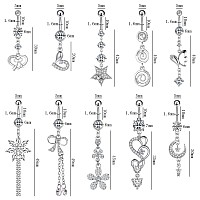 Newitin 10 Pieces 14G Belly Button Rings Dangle 316L Surgical Steel Navel Rings Cubic Zirconia Belly Piercing Jewelry Belly Dang