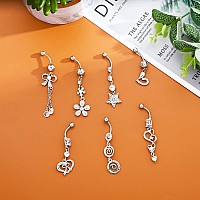 Newitin 10 Pieces 14G Belly Button Rings Dangle 316L Surgical Steel Navel Rings Cubic Zirconia Belly Piercing Jewelry Belly Dang