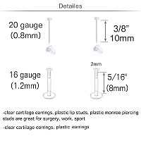 Modrsa 16G 20G Clear Earrings Clear Cartilage Earrings Stud Plastic Earrings Clear Lip Rings Push On Plastic Medusa Monroe Pierc