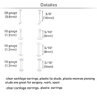 Modrsa 16G 20G Clear Earrings Clear Cartilage Earrings Stud Plastic Earrings Clear Lip Rings Push On Plastic Medusa Monroe Pierc