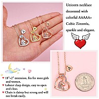 Unicorns Gifts For Girls Women 14K Rose Gold Plated Initial L Pendant Heart Unicorn Necklace Girls Jewelry Letter Unicorn Neckl