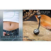 Oufer Titanium Belly Button Rings Internally Threaded 14Mm Long Belly Ring Round Cz Navel Rings For Women Men