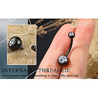 Oufer Titanium Belly Button Rings Internally Threaded 14Mm Long Belly Ring Round Cz Navel Rings For Women Men