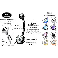 Oufer Titanium Belly Button Rings Internally Threaded 14Mm Long Belly Ring Round Cz Navel Rings For Women Men