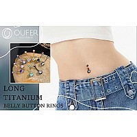 Oufer Titanium Belly Button Rings Internally Threaded 14Mm Long Belly Ring Round Cz Navel Rings For Women Men