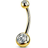 Oufer Titanium Belly Button Rings Internally Threaded 14Mm Long Belly Ring Round Cz Navel Rings For Women Men Gold