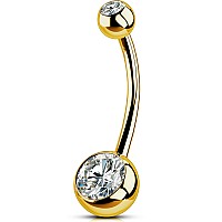 Oufer Titanium Belly Button Rings Internally Threaded 14Mm Long Belly Ring Round Cz Navel Rings For Women Men Gold