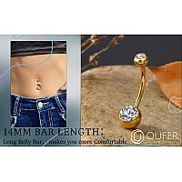 Oufer Titanium Belly Button Rings Internally Threaded 14Mm Long Belly Ring Round Cz Navel Rings For Women Men Gold