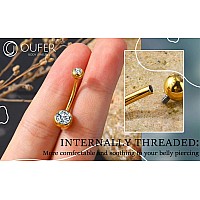 Oufer Titanium Belly Button Rings Internally Threaded 14Mm Long Belly Ring Round Cz Navel Rings For Women Men Gold