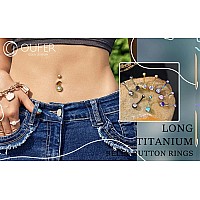 Oufer Titanium Belly Button Rings Internally Threaded 14Mm Long Belly Ring Round Cz Navel Rings For Women Men Gold