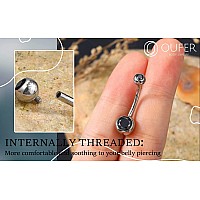 Oufer Titanium Belly Button Rings Internally Threaded 14Mm Long Belly Ring Round Cz Navel Rings For Women Men Black Cz