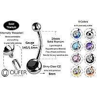 Oufer Titanium Belly Button Rings Internally Threaded 14Mm Long Belly Ring Round Cz Navel Rings For Women Men Black Cz