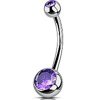 Oufer Titanium Belly Button Rings Internally Threaded 14Mm Long Belly Ring Round Cz Navel Rings For Women Men Purple