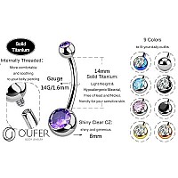 Oufer Titanium Belly Button Rings Internally Threaded 14Mm Long Belly Ring Round Cz Navel Rings For Women Men Purple