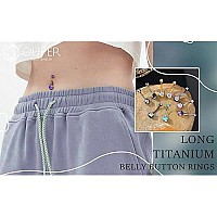 Oufer Titanium Belly Button Rings Internally Threaded 14Mm Long Belly Ring Round Cz Navel Rings For Women Men Purple