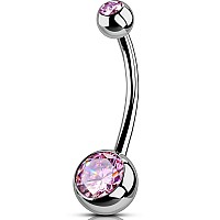 Oufer Titanium Belly Button Rings Internally Threaded 14Mm Long Belly Ring Round Cz Navel Rings For Women Men Pink