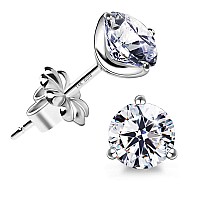 Stunning Flame 14K Gold Post Sterling Silver Round Cut Cubiczirconia Stud Earrings Hypoallergenic Nickle Free Jewelry