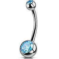 Oufer Titanium Belly Button Rings Internally Threaded 14Mm Long Belly Ring Round Cz Navel Rings For Women Men Nblue