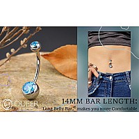 Oufer Titanium Belly Button Rings Internally Threaded 14Mm Long Belly Ring Round Cz Navel Rings For Women Men Nblue