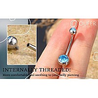 Oufer Titanium Belly Button Rings Internally Threaded 14Mm Long Belly Ring Round Cz Navel Rings For Women Men Nblue