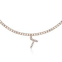 Rose Gold Initial Necklaces For Women 14K Rose Gold Plated Tennis Chain Necklace Cubic Zirconia Initial Tennis Necklace Bling