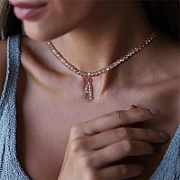 Rose Gold Initial Necklaces For Women 14K Rose Gold Plated Tennis Chain Necklace Cubic Zirconia Initial Tennis Necklace Bling