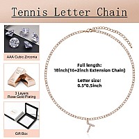 Rose Gold Initial Necklaces For Women 14K Rose Gold Plated Tennis Chain Necklace Cubic Zirconia Initial Tennis Necklace Bling