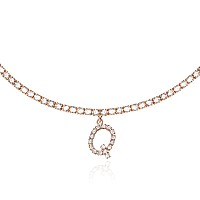 Rose Gold Initial Necklaces For Women 14K Rose Gold Plated Tennis Chain Necklace Cubic Zirconia Initial Tennis Necklace Bling