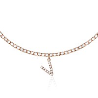 Rose Gold Initial Necklaces For Women 14K Rose Gold Plated Tennis Chain Necklace Cubic Zirconia Initial Tennis Necklace Bling