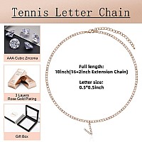 Rose Gold Initial Necklaces For Women 14K Rose Gold Plated Tennis Chain Necklace Cubic Zirconia Initial Tennis Necklace Bling