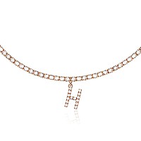 Rose Gold Initial Necklaces For Women 14K Rose Gold Plated Tennis Chain Necklace Cubic Zirconia Initial Tennis Necklace Bling