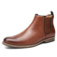 Brown Chelsea Boots Men Classic Elastic Dress Boots Casual Mens Leather Chelsea Ankle Boots