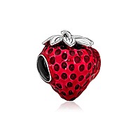 Valgacls Strawberry Fruit Charm For Bracelets Necklace 925 Sterling Silver Charms Valentines Day Mothers Day Jewelry Gift Fo