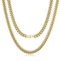 Feel Style Men And Women Cuban Link Chain Miami Cuban Necklace 18K Gold Diamond Cut Stainless Steel Chain For Men 10Mm 20 Inch C