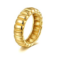 Allencoco 14K Gold Plated Chunky Rings Halloween Pumpkin Ring Thick Ribbed Rings Unisex Minimalist Gold Band Ring Croissant