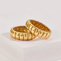 Allencoco 14K Gold Plated Chunky Rings Halloween Pumpkin Ring Thick Ribbed Rings Unisex Minimalist Gold Band Ring Croissant