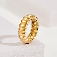 Allencoco 14K Gold Plated Chunky Rings Halloween Pumpkin Ring Thick Ribbed Rings Unisex Minimalist Gold Band Ring Croissant