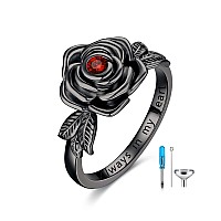 Black Rose Flower Cremation Urn Ring Holds Loved Ones Ashes 925 Sterling Silver Always In My Heart Cremation Keepsake Ring Memor