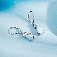 925 Sterling Silver Created White Fire Opal Birthstone Teardrop Earrings Drop Dangly Earring Leverback Hypoallergenic Jewelry Fo