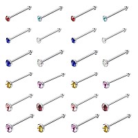 Omaigar Nose Rings Studs Straight Shaped Surgical Stainless Steel Nose Studs Color Diamond Rhinestone Crystalhypoallergenic No