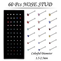 Omaigar Nose Rings Studs Straight Shaped Surgical Stainless Steel Nose Studs Color Diamond Rhinestone Crystalhypoallergenic No